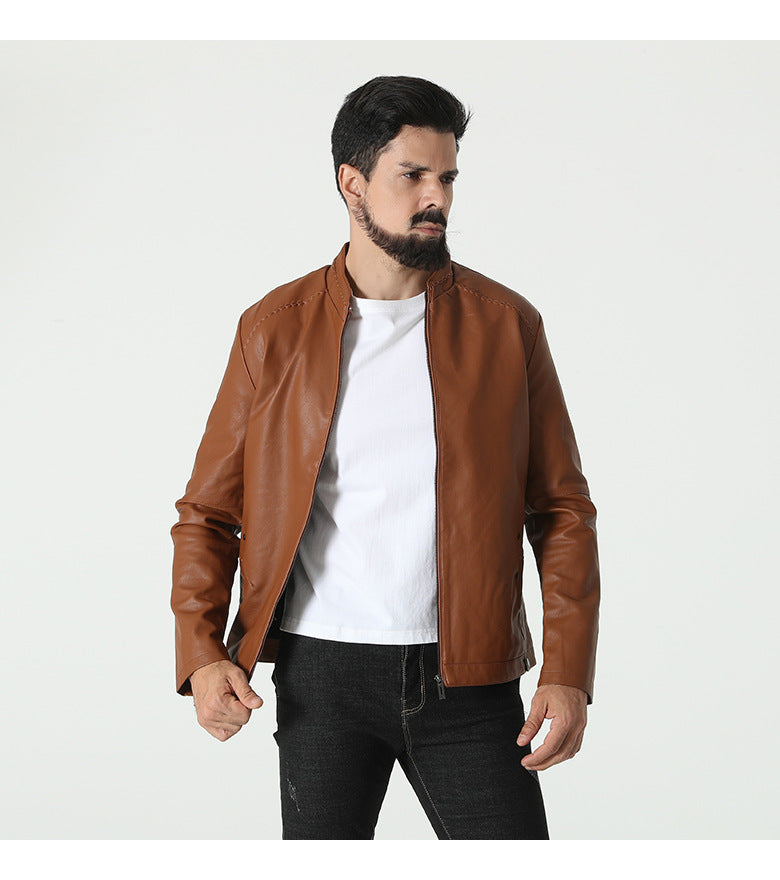 Herren modische Kunstlederjacke mit elastischem Kragen Stilzeits