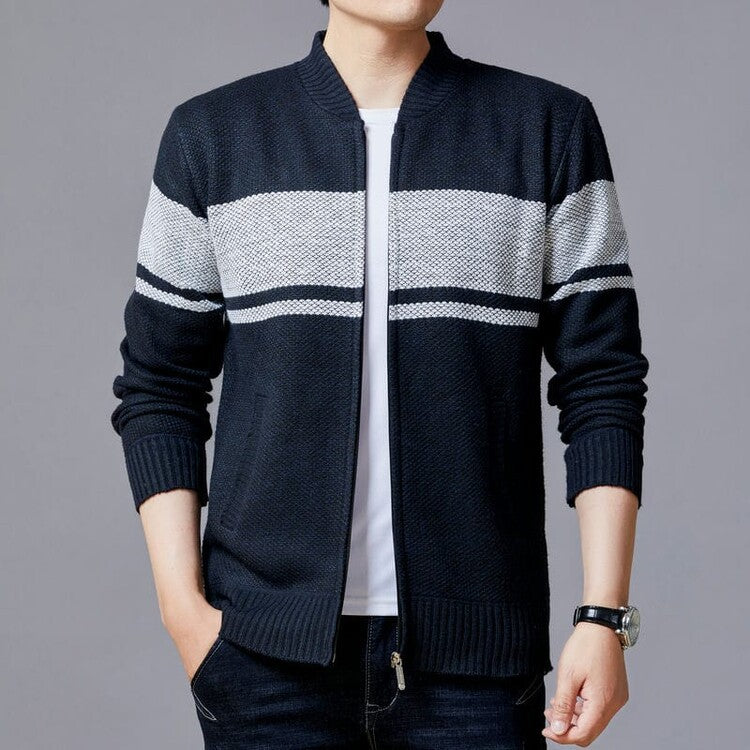 Herren Strickjacke mit modernem Zipper und strukturiertem Design Stilzeits