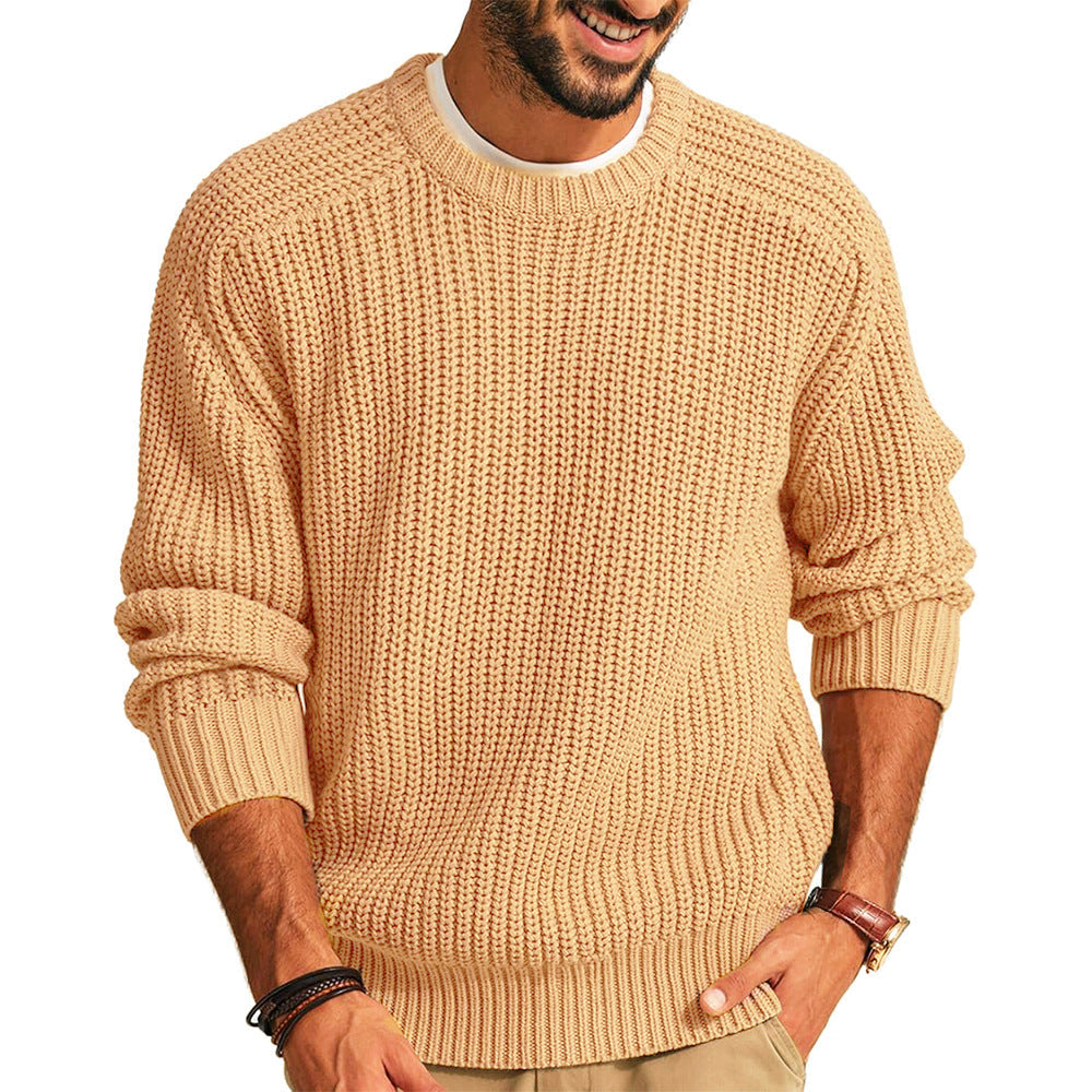 Herren Grobstrick Pullover mit Rundhalsausschnitt und lässigem Schnitt Stilzeits