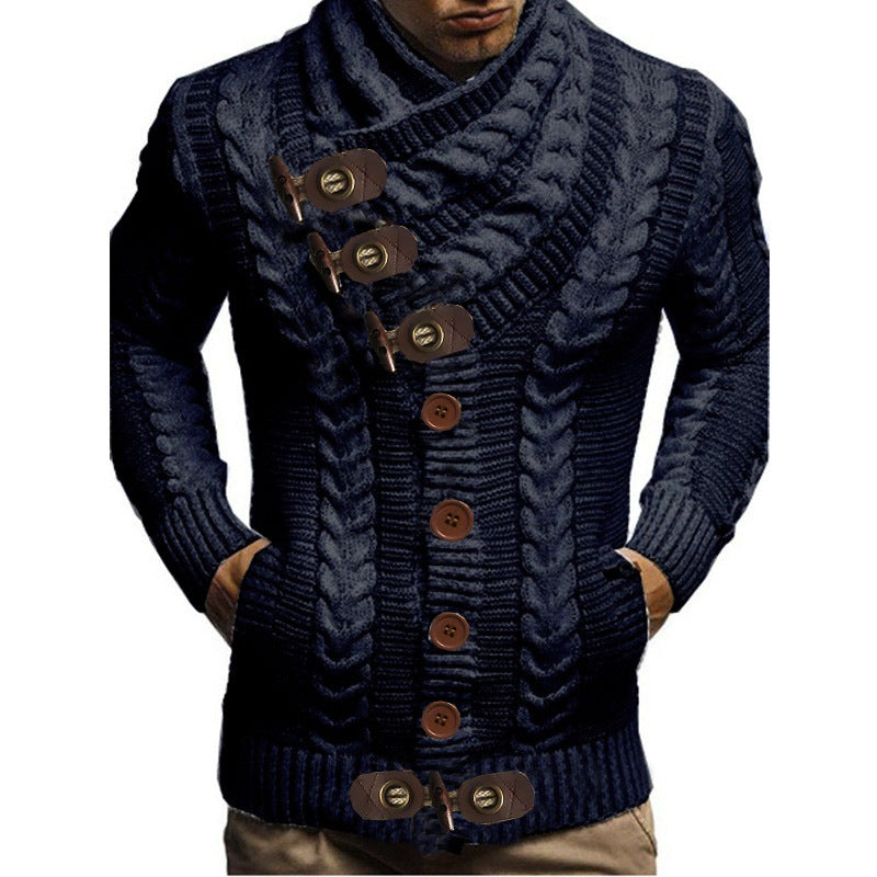Herren Grobstrickjacke mit kreativem Schalkragen und Knopfdetails Stilzeits