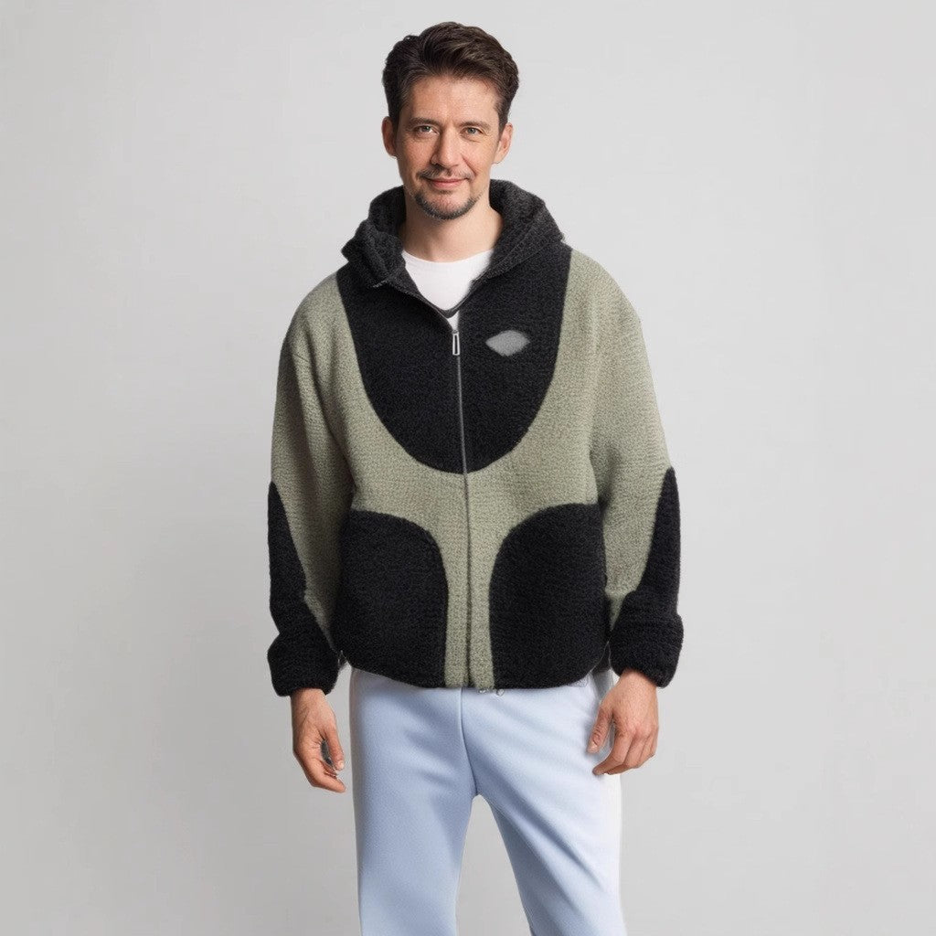 Herren Gemütliche Teddyjacke mit Kontrastnähten Stilzeits