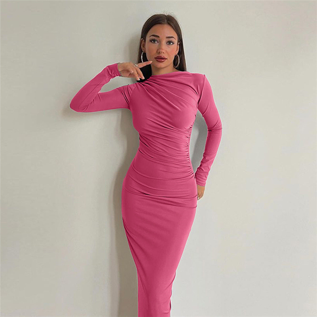 Damen Elegantes Wickelkleid mit langen Ärmeln und figurbetonendem Schnitt Stilzeits