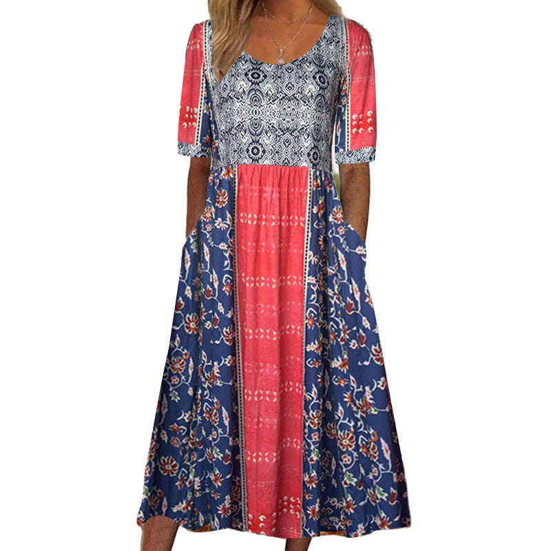 Fudus Kleid: bedruckt, Rundhals, Kurzarm