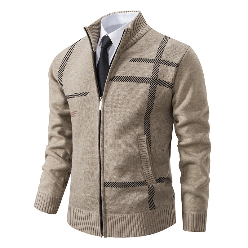 Herren Strickjacke mit graphischen Mustern und hohem Kragen Stilzeits