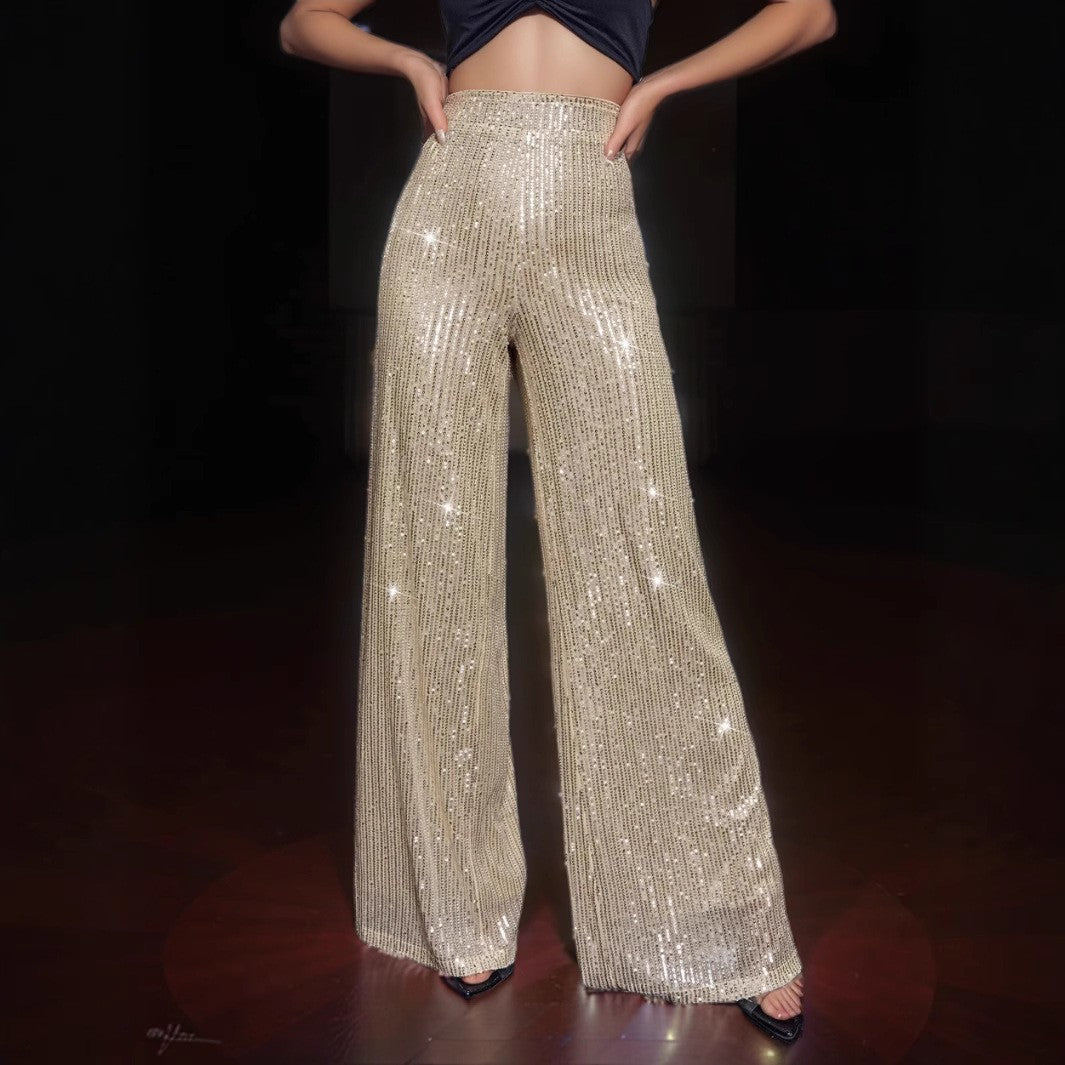 Damen Glänzende Weite Hose im festlichen Design Stilzeits
