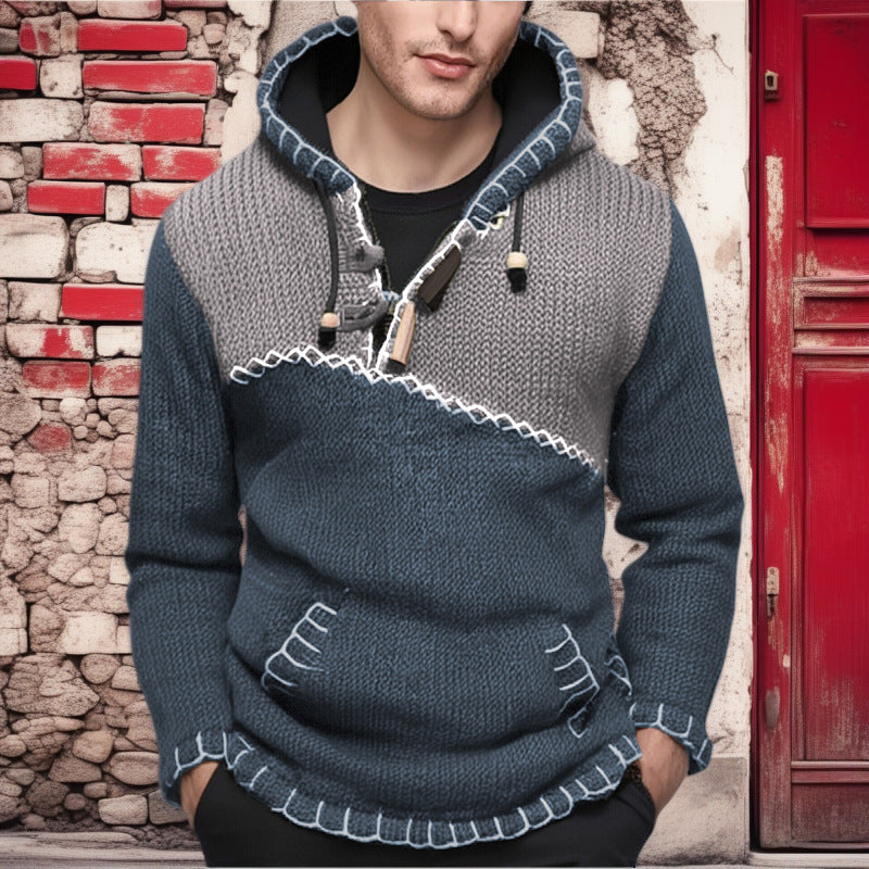 Herren Kapuzenpullover mit einzigartigem Zickzackmuster und hochwertiger Strickstruktur Stilzeits