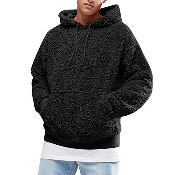 Herren Lässiger Teddy-Fleece Hoodie mit praktischen Kängurutaschen und verstellbarem Kordelzug Stilzeits