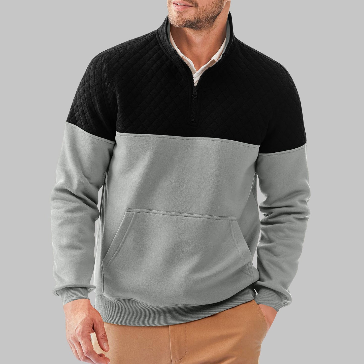 Herren Fleece-Pullover mit Steppdetails und hohem Kragen Stilzeits