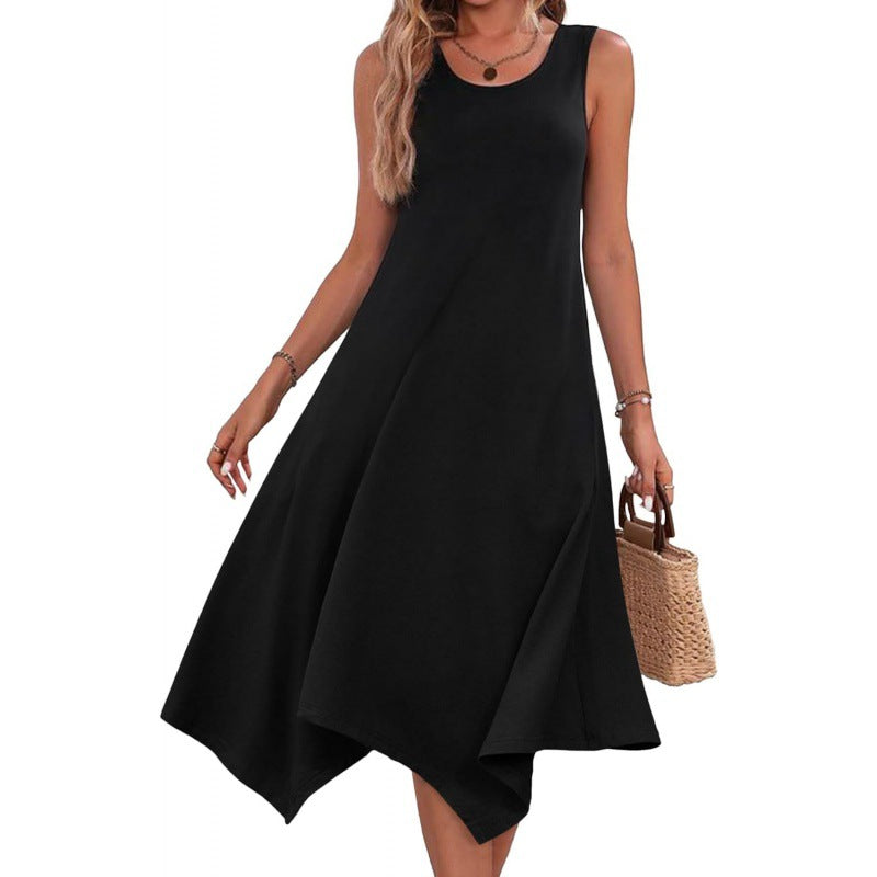 Elegantes Fudus Kleid mit modischem Print, ärmellos und asymmetrischem Saum