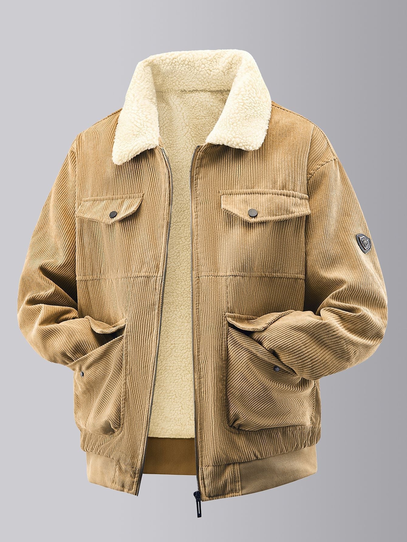 Herren kuschelige Teddy-Fleecejacke mit praktischen Brusttaschen und elastischen Bündchen Stilzeits