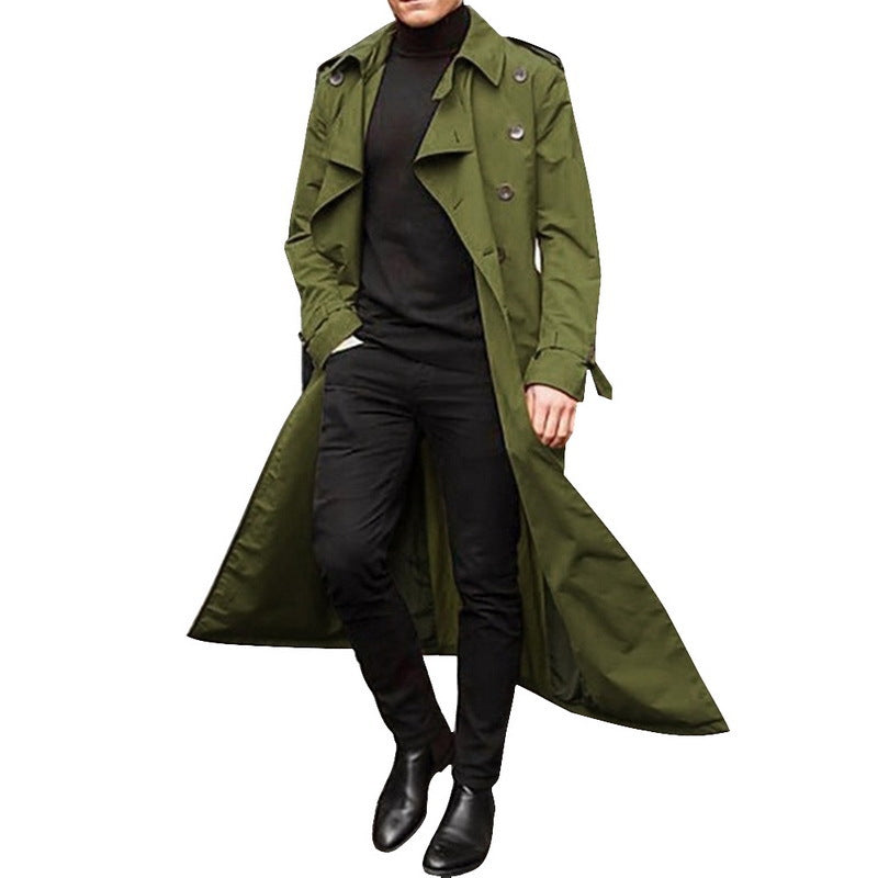 Herren eleganter Trenchcoat mit tiefem Revers und verdeckten Knöpfen Stilzeits
