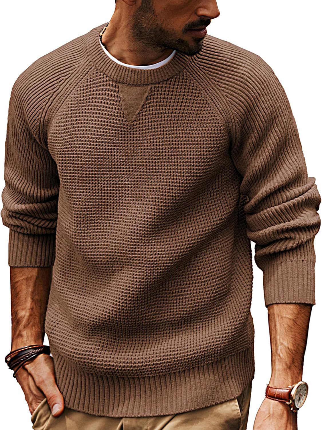 Herren lässiger Strickpullover mit strukturiertem Gewebemuster und Rundhalsausschnitt Stilzeits