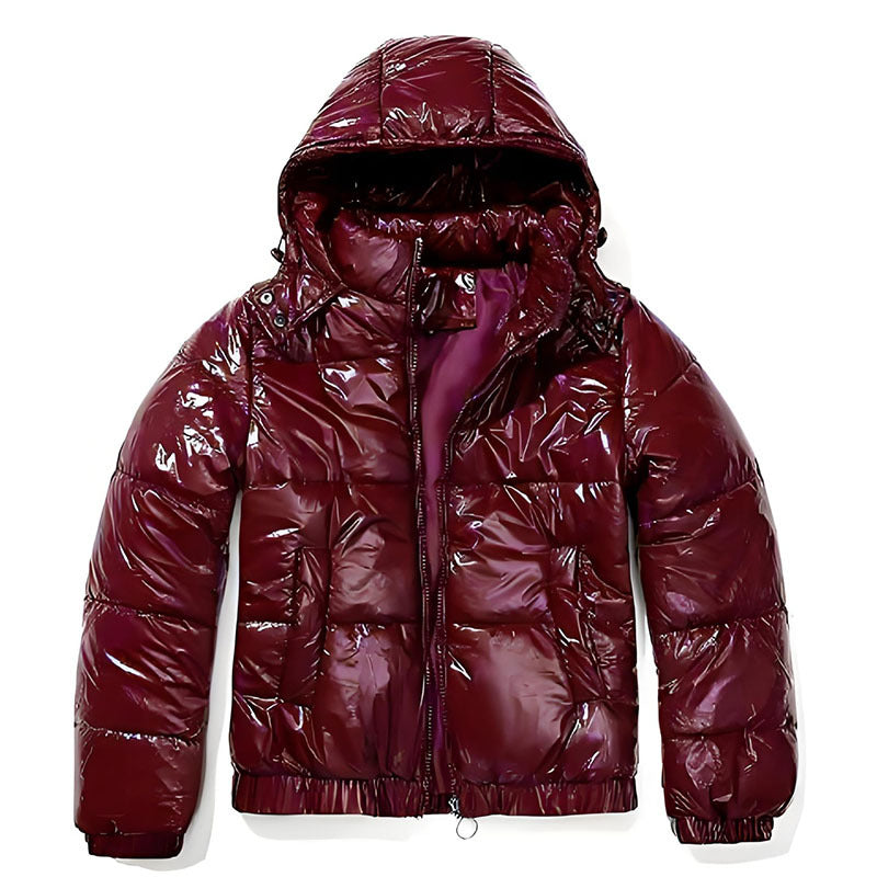 Damen Hochglänzende Steppjacke mit abnehmbarer Kapuze Stilzeits