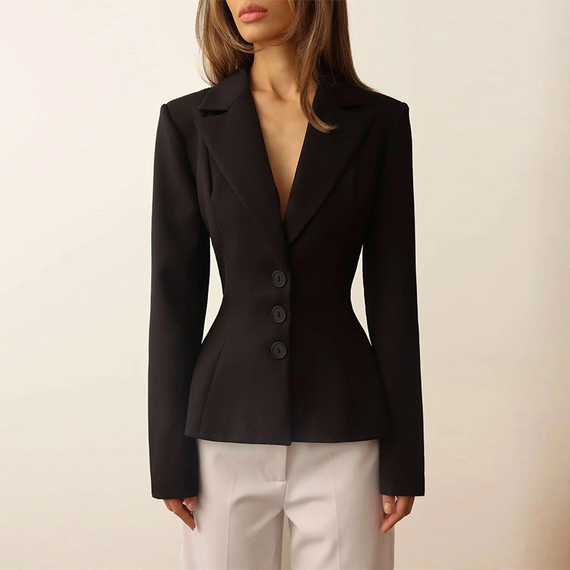 Damen taillierter Blazer mit elegantem Revers Stilzeits