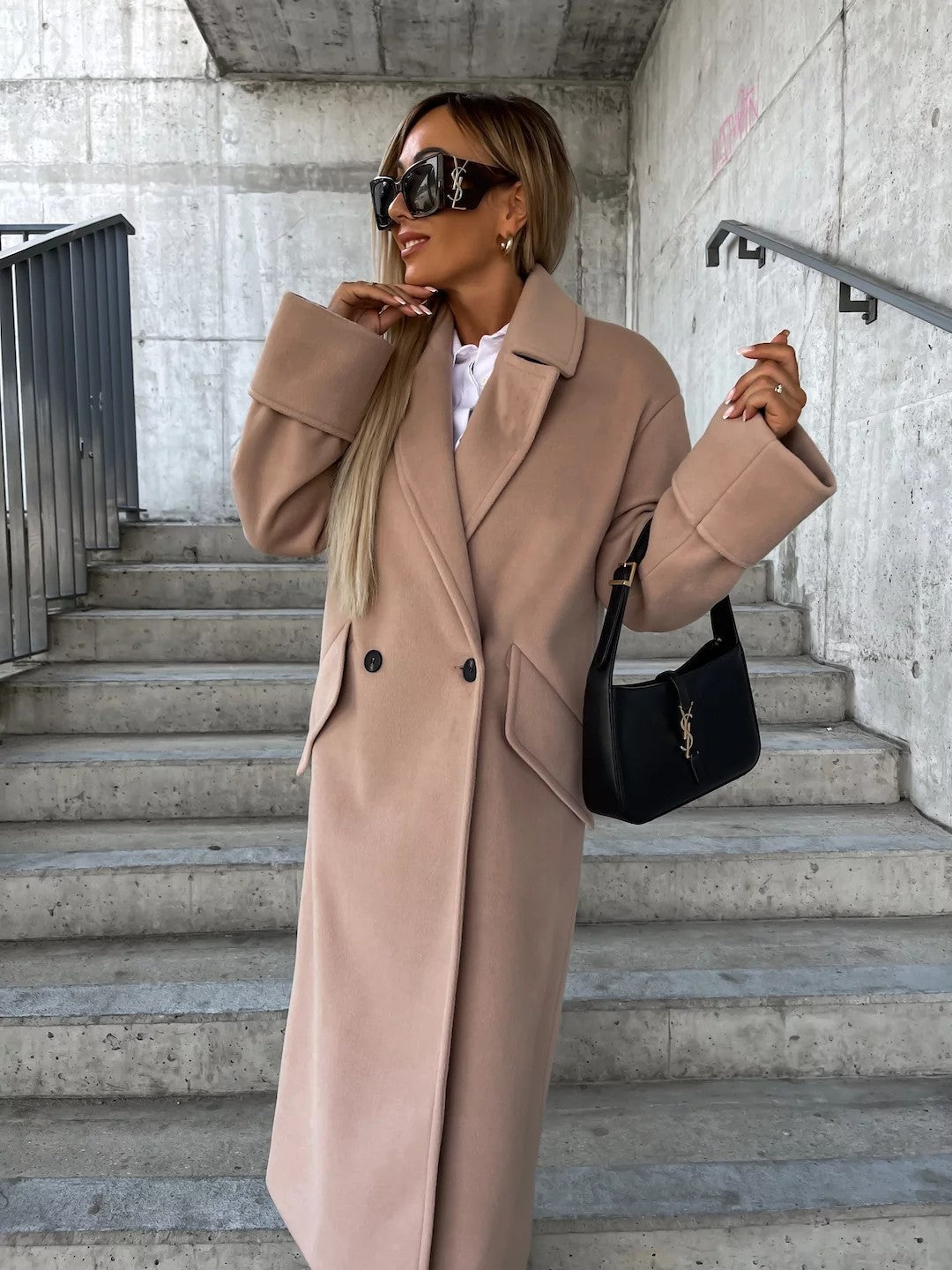 Damen Eleganter Oversized-Wollmantel Stilzeits