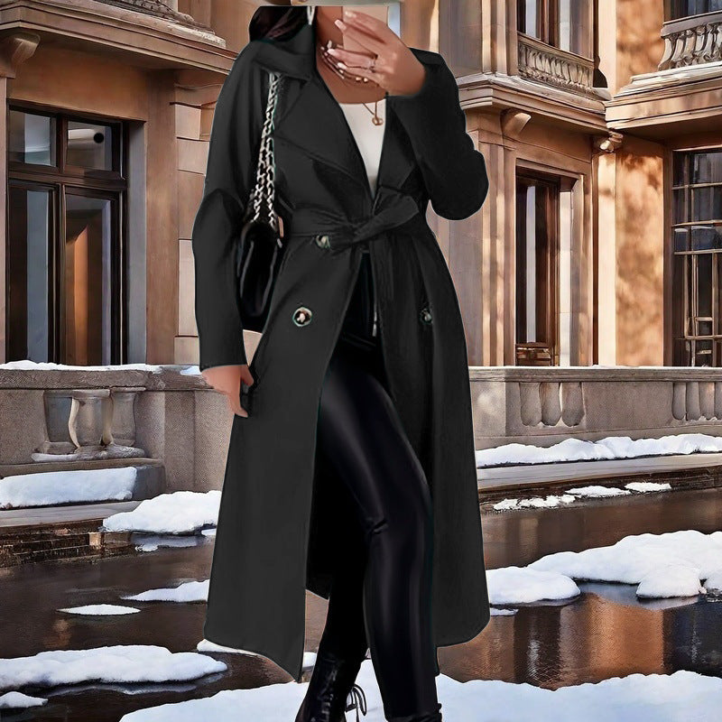 Damen Eleganter Trenchcoat mit Taillengürtel und doppelt geknöpften Details Stilzeits