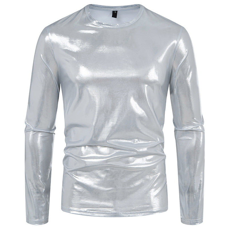 Herren Langarmshirt aus glattem, reflektierendem Material Stilzeits