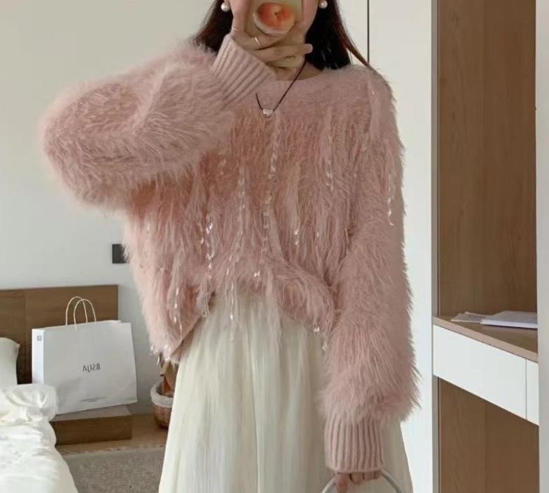 Damen Flauschiger Strickpullover mit einzigartigen Details Stilzeits