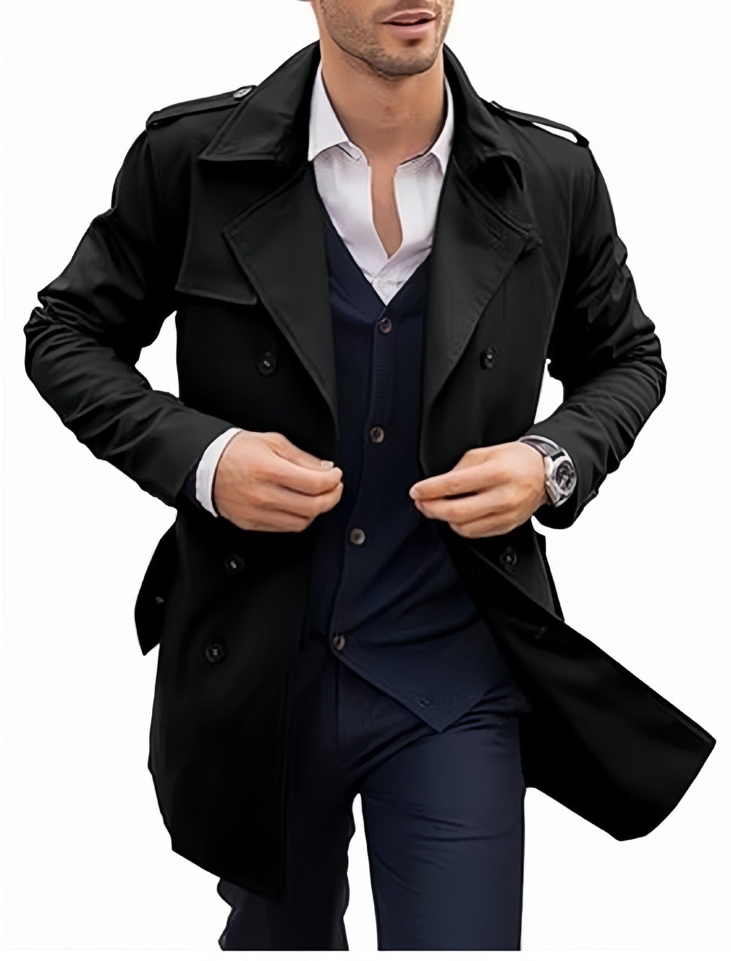 Herren eleganter Trenchcoat mit strukturiertem Design und doppelter Knopfleiste Stilzeits