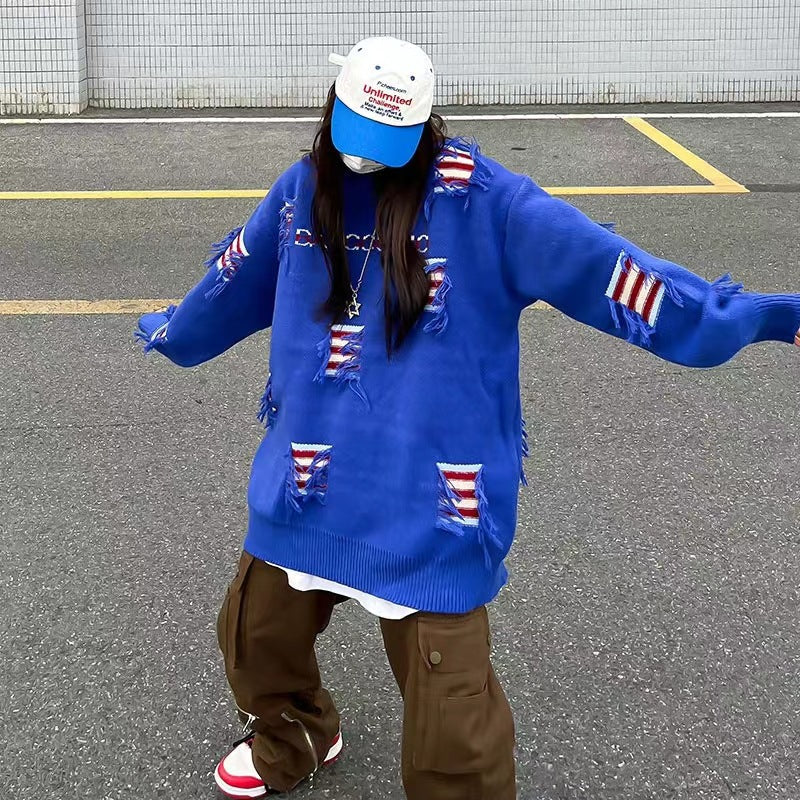 Damen Urbaner Strickpullover mit einzigartigen Rippdetails und Distressed-Design Stilzeits