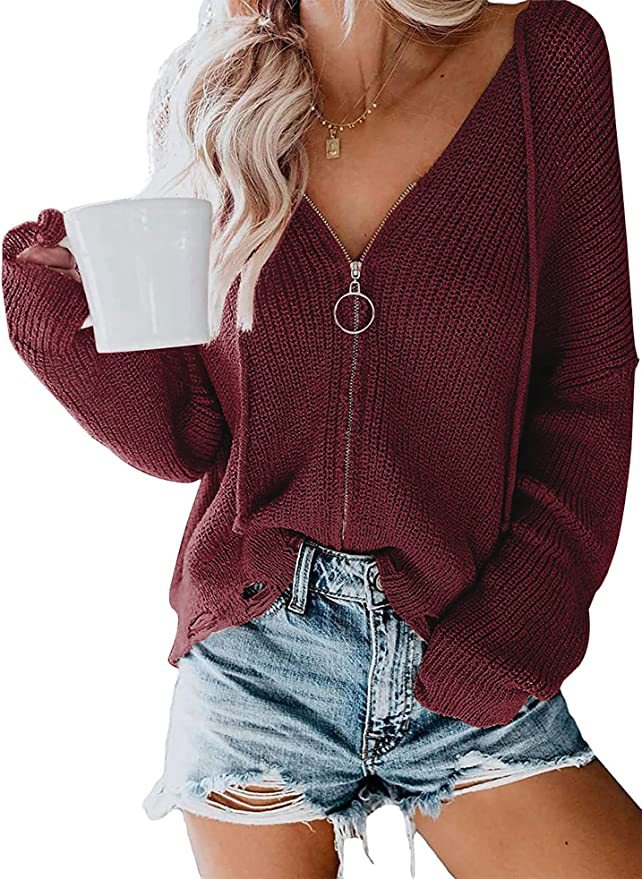 Damen Lässiger Pullover mit modernem Reißverschluss und weitem Schnitt Stilzeits