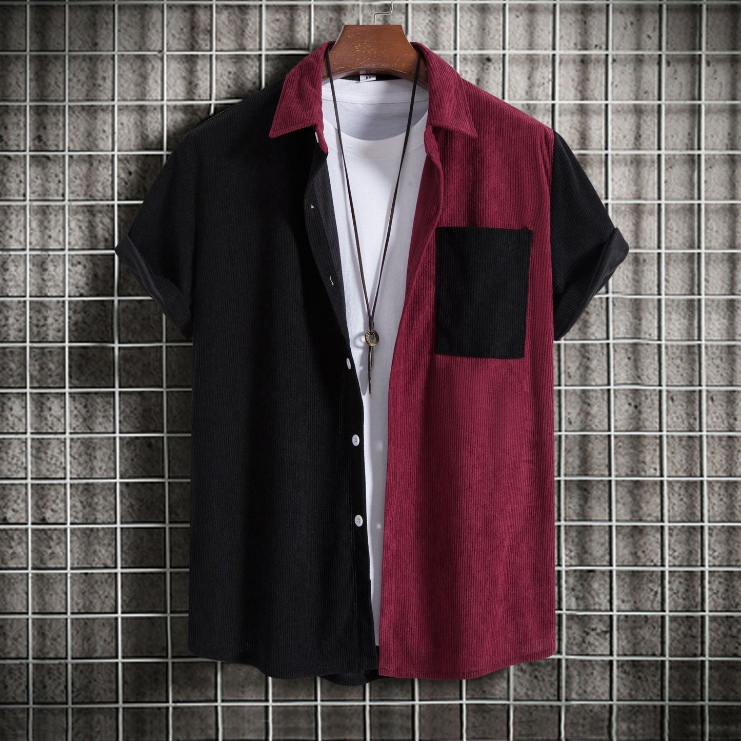 Herren Kurzarmhemd mit unterschiedlichen Texturen und modernem Design Stilzeits