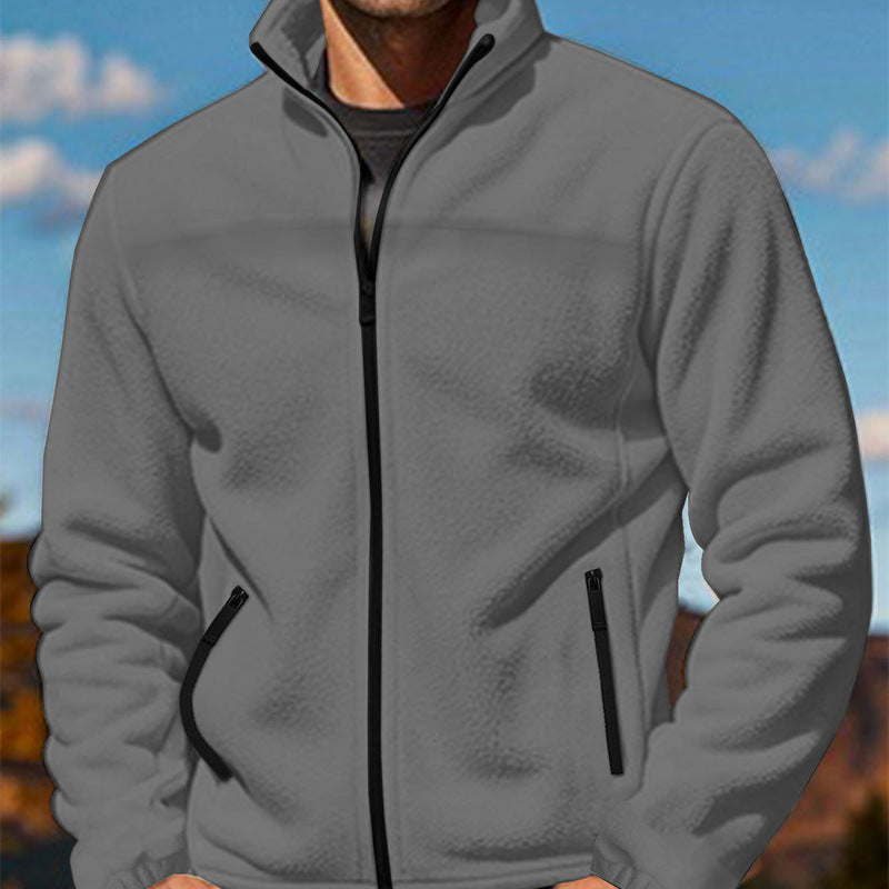 Herren Fleecejacke mit hochschließendem Kragen und Reißverschlusstaschen Stilzeits