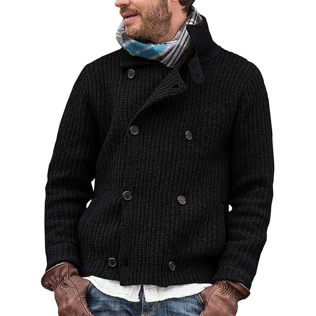 Herren Vintage Strickjacke - Gerippter Stehkragen