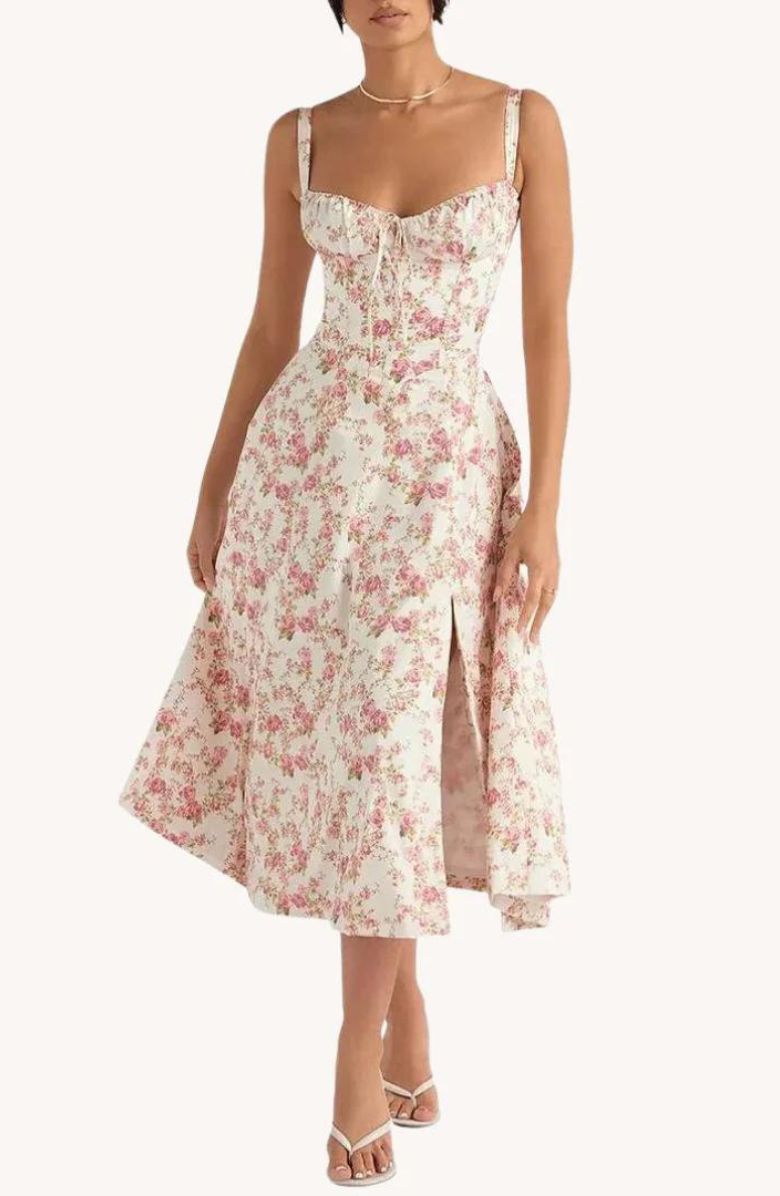 Rosy Midriff-Waist Shaping Dress