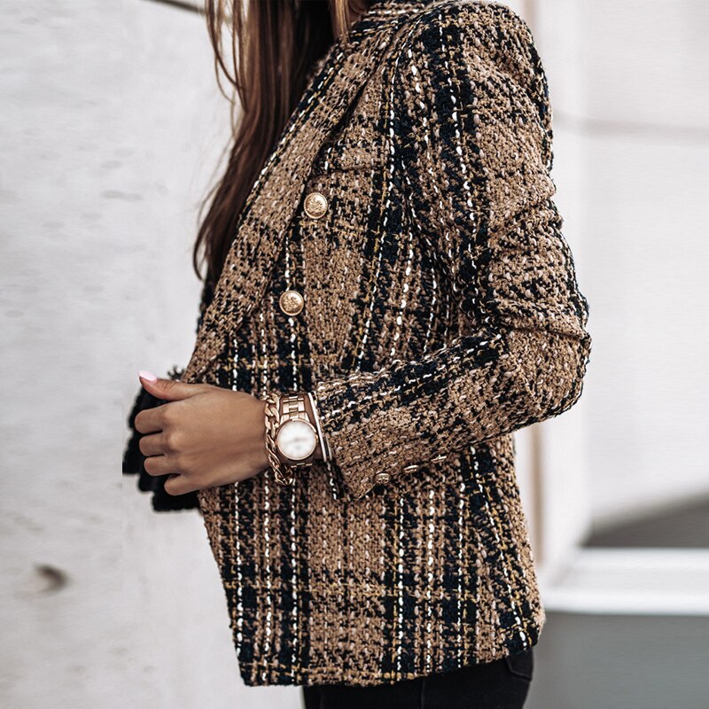 Damen Blazer im Tweed-Karo-Muster