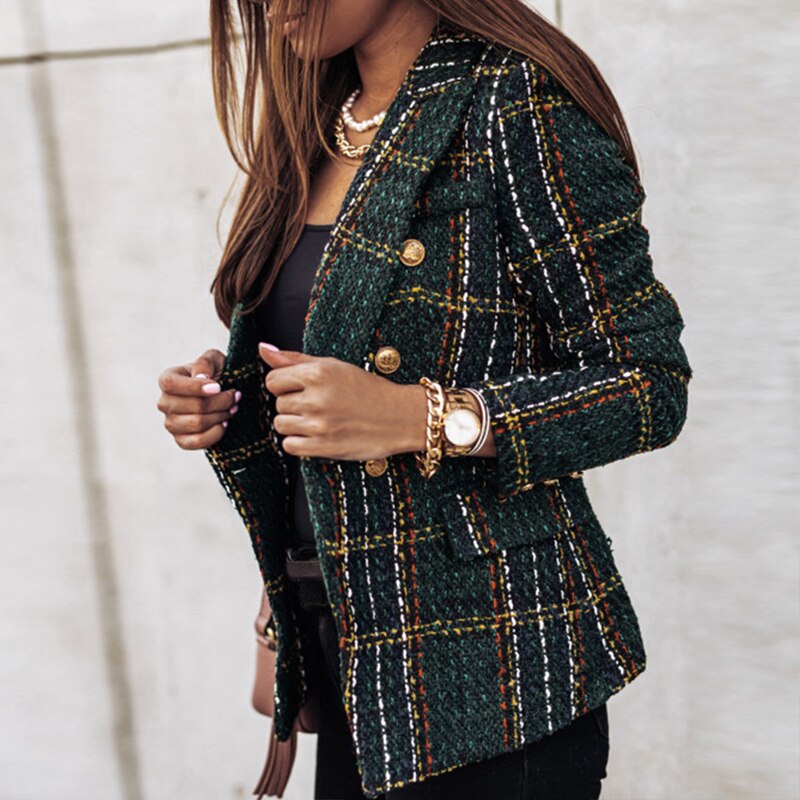 Damen Blazer im Tweed-Karo-Muster