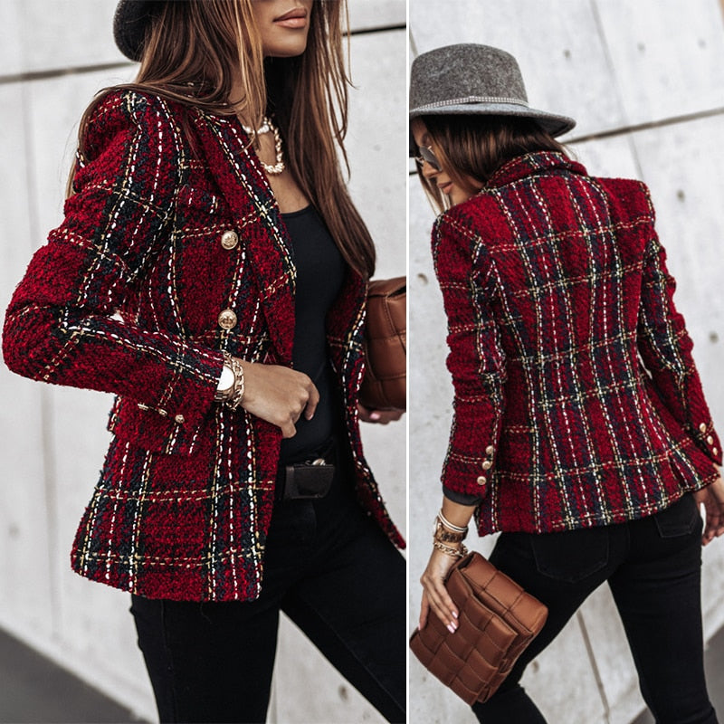 Damen Blazer im Tweed-Karo-Muster