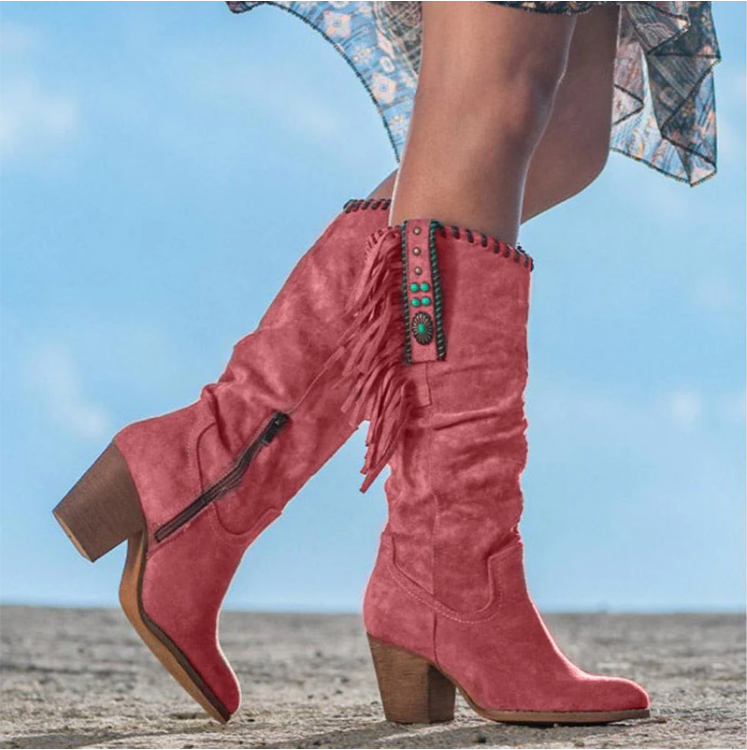 Stilzeits | Wild West-Stiefel mit Hohem Schaft und Fransen