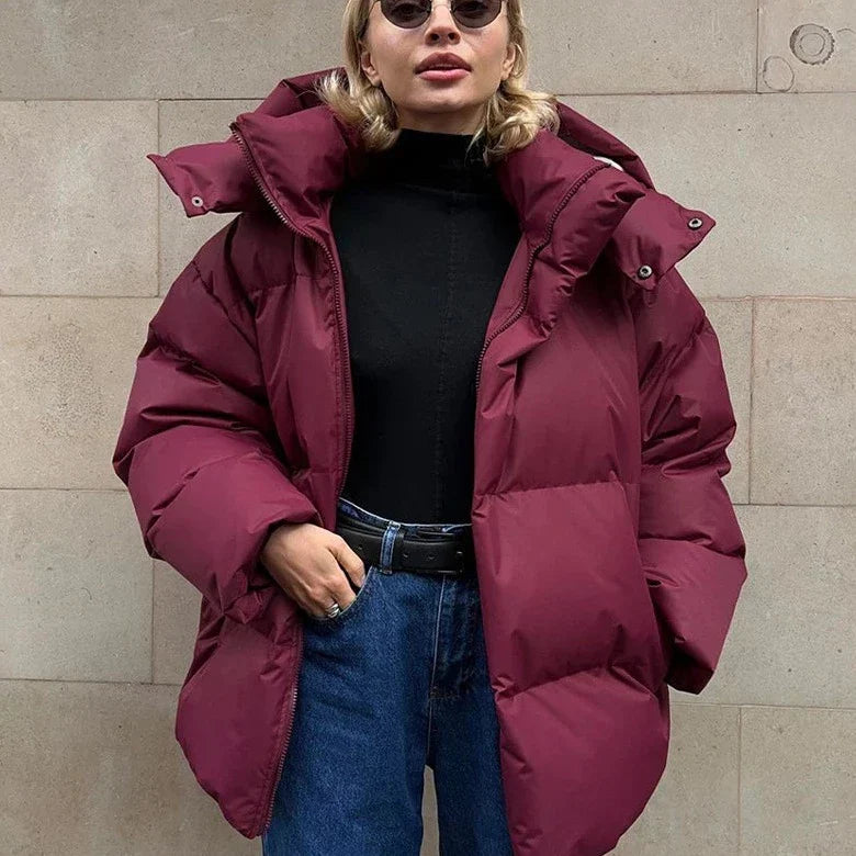 Damen Kurze Pufferjacke mit Kapuze - Oversized und Warm