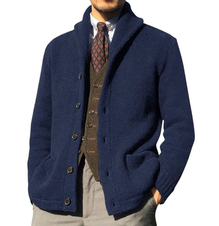 Klassische Herrenjacke aus Strick mit Knöpfen