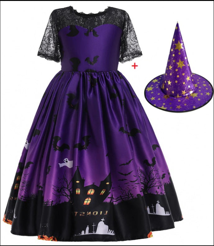 Fudus Halloween Prinzessinnenkleid mit Halloween-Muster