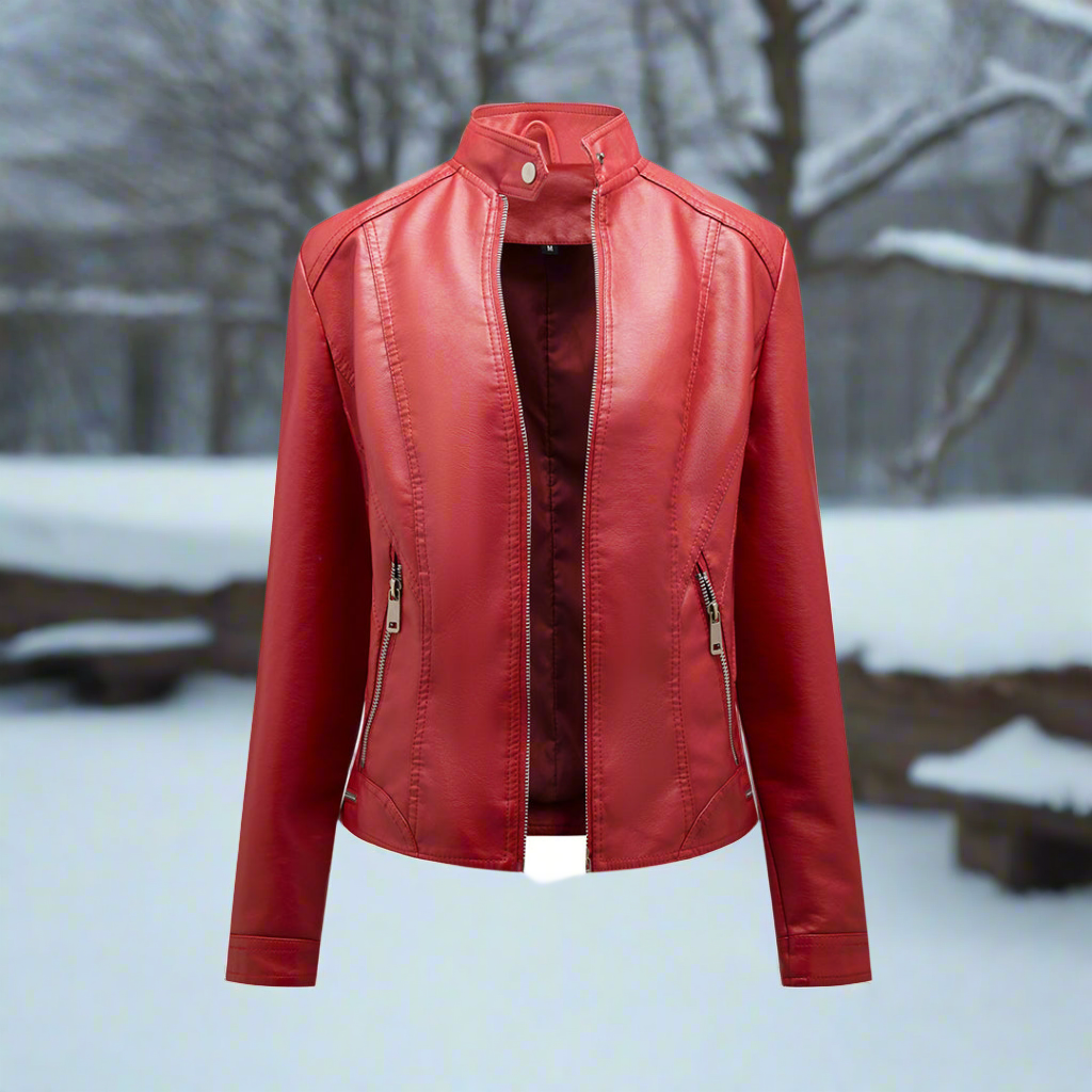 Stilzeits | Lederjacke - Biker-Stil - Reißverschluss - Stehkragen - Slim Fit