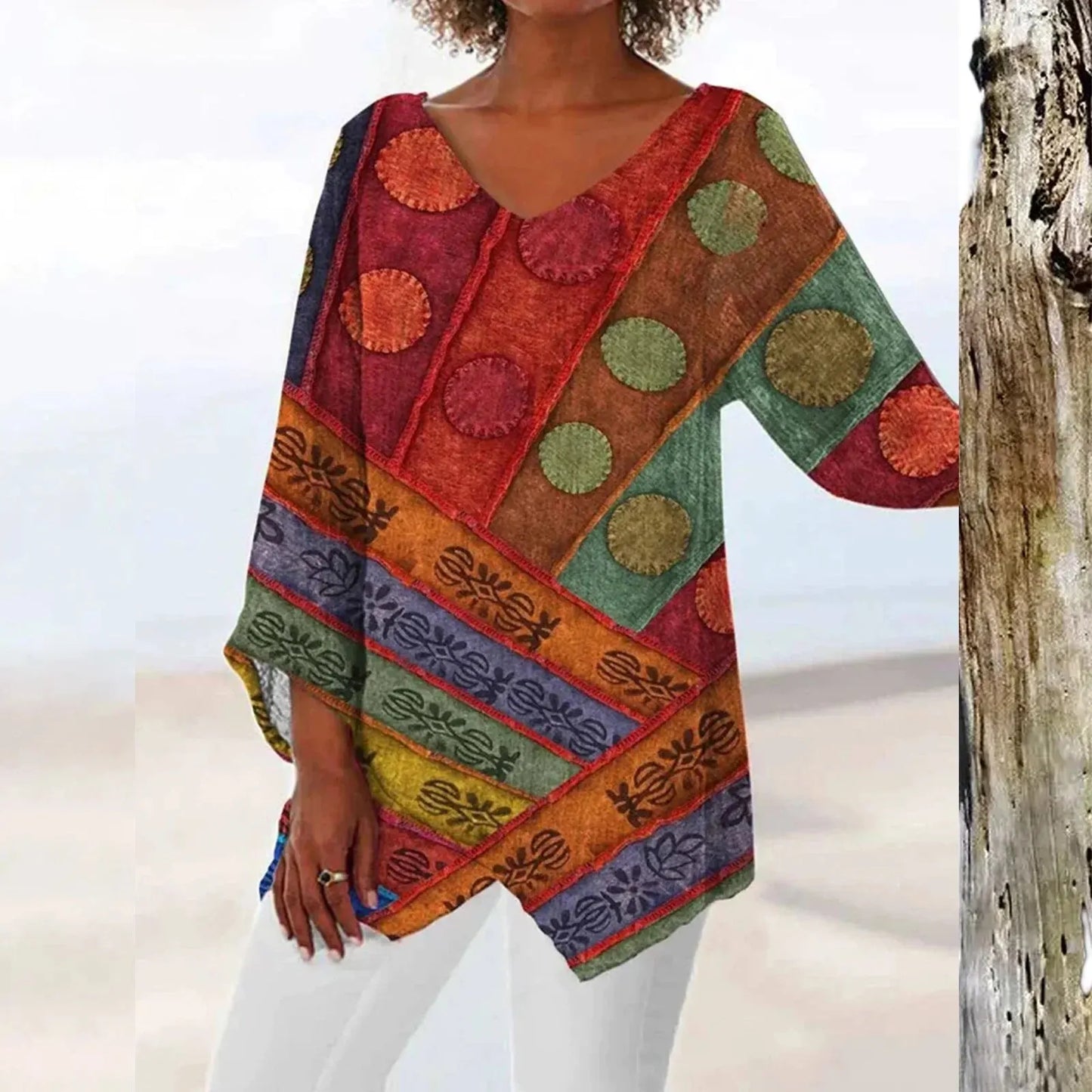 Stilvolles, bequemes & vielseitiges Damen Vintage Oberteil Clara mit V-Ausschnitt