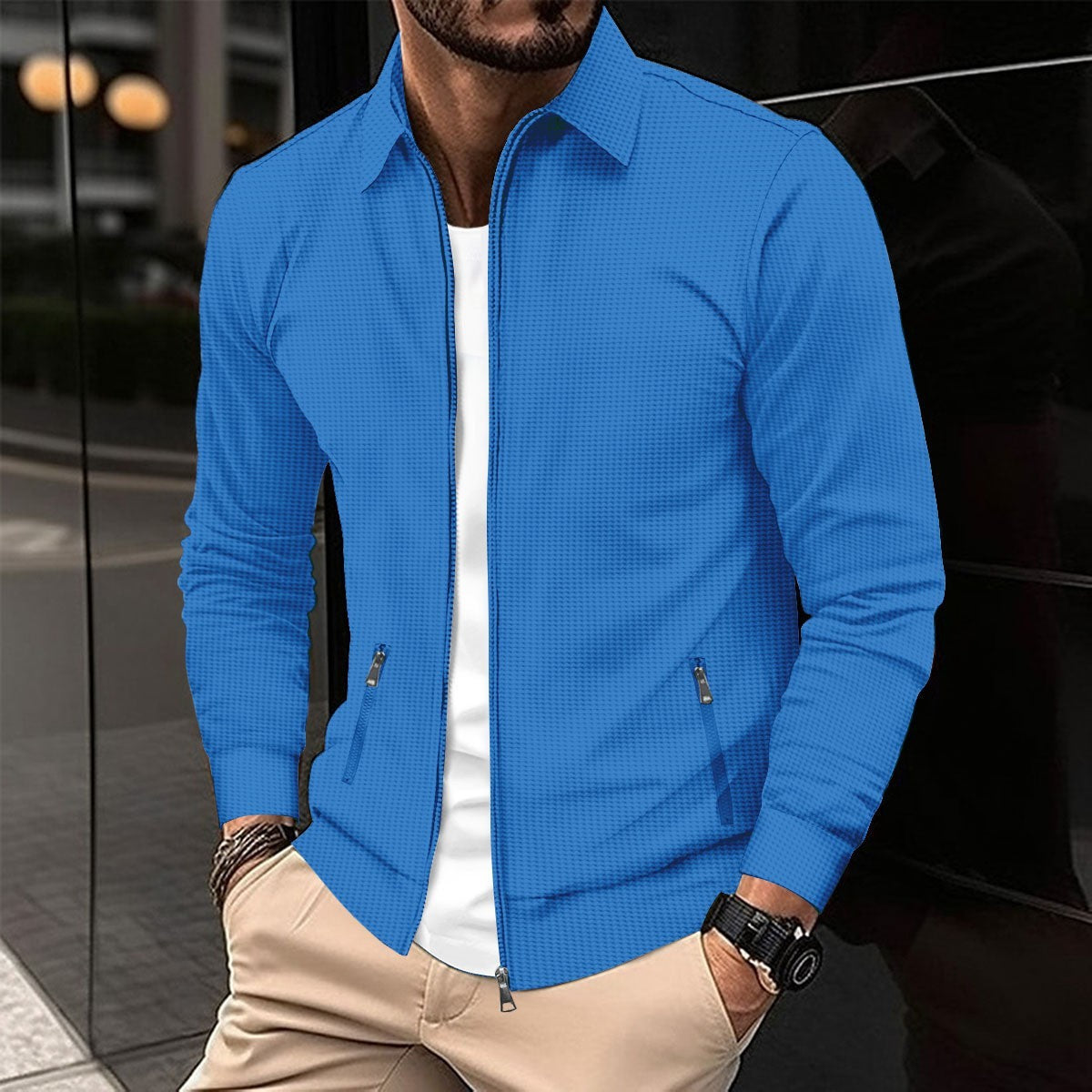 Donald: Slim-fit Men's Jacket with Waffle Pattern and Zipper Pockets
