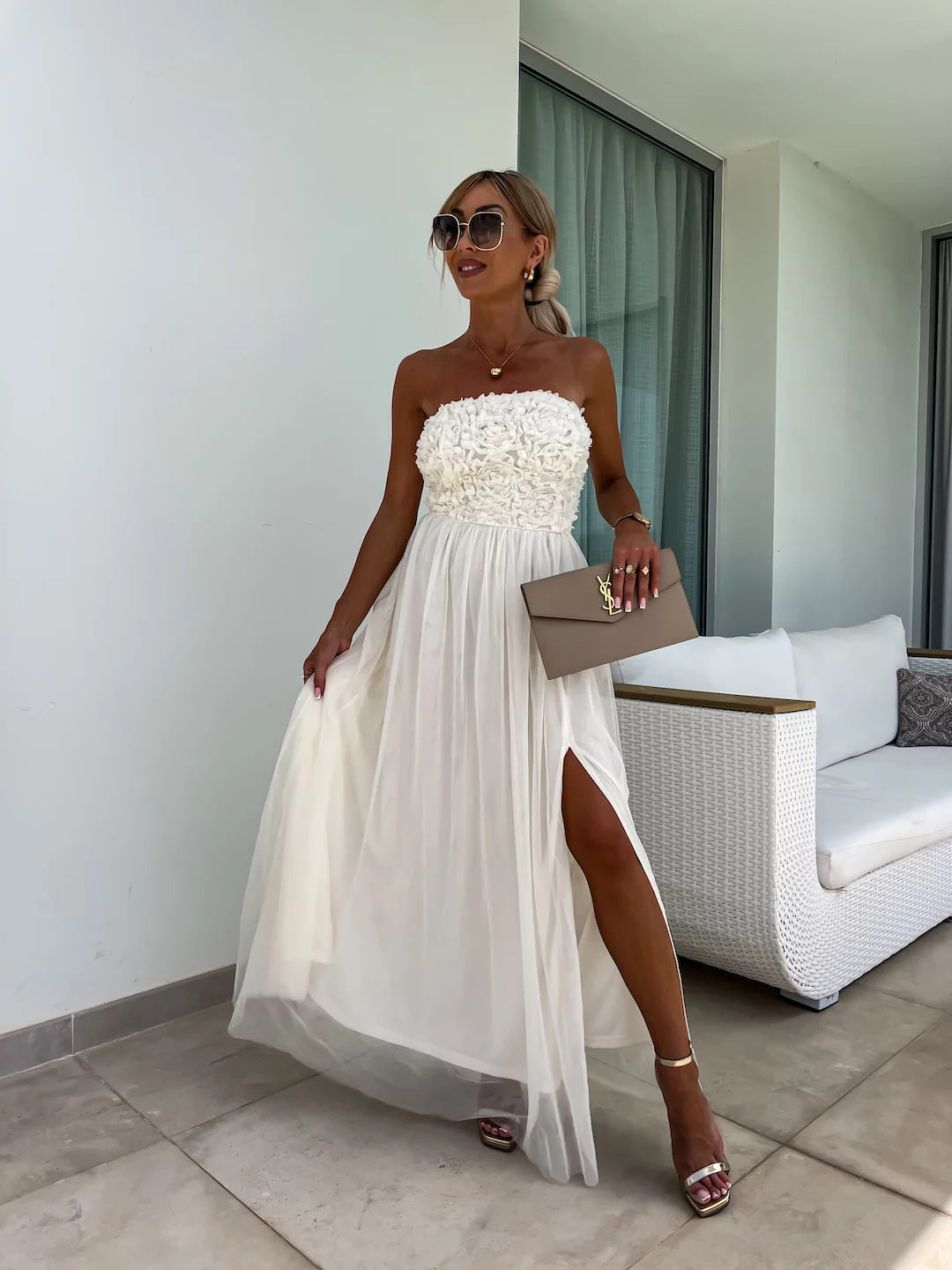 Fudus ärmelloses Midikleid mit 3D Blumen