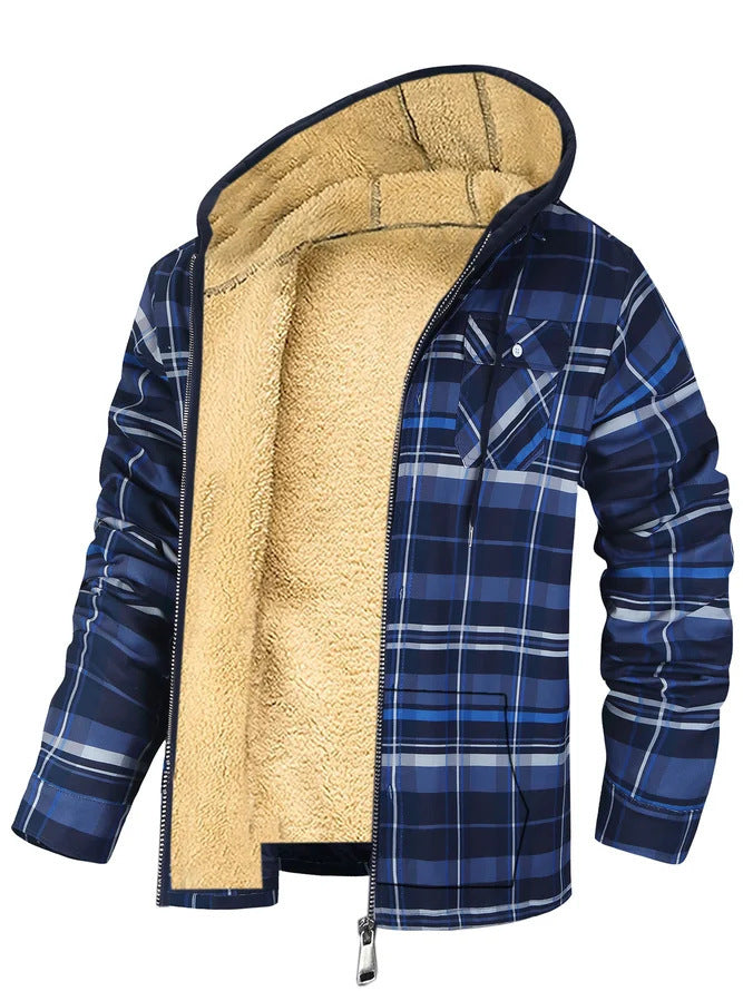 Herren-Kapuzenjacke Billy: Kariert, mit Reißverschluss und warmer Baumwollfüllung