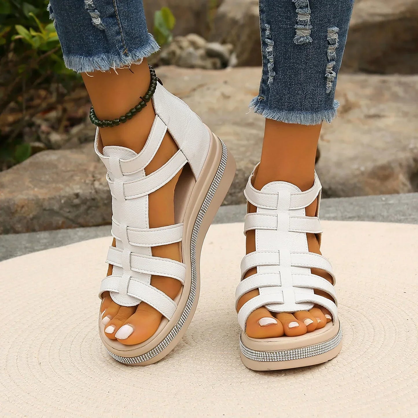 Damen-Plateausandalen Clara mit Strassbesatz