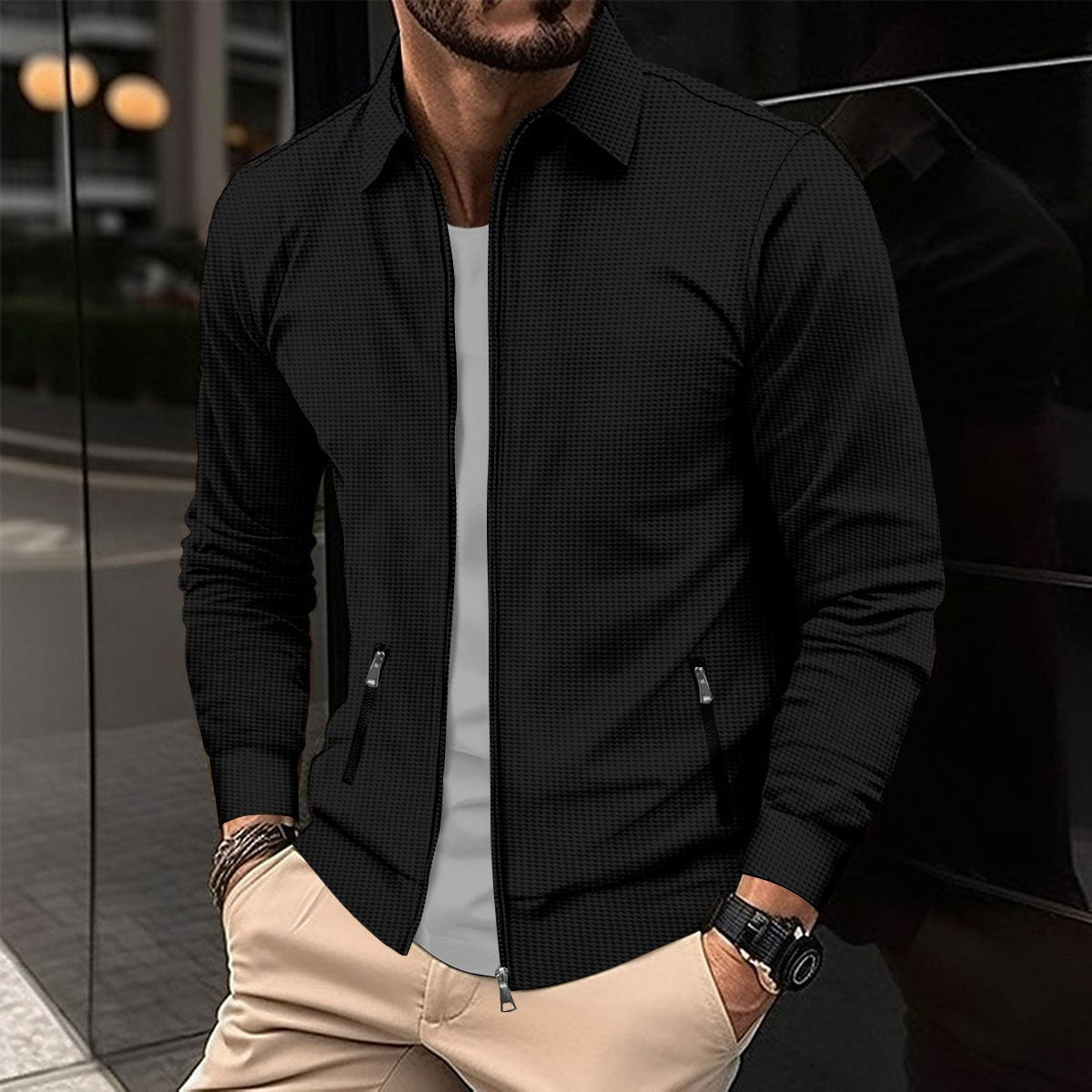 Donald: Slim-fit Men's Jacket with Waffle Pattern and Zipper Pockets