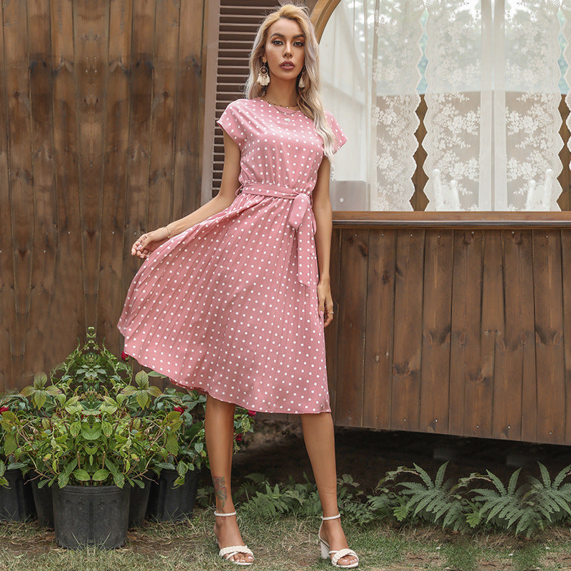 Damen Kleid: Elegantes Midi-Kleid mit Polka Dots und kurzen Ärmeln von Fudus