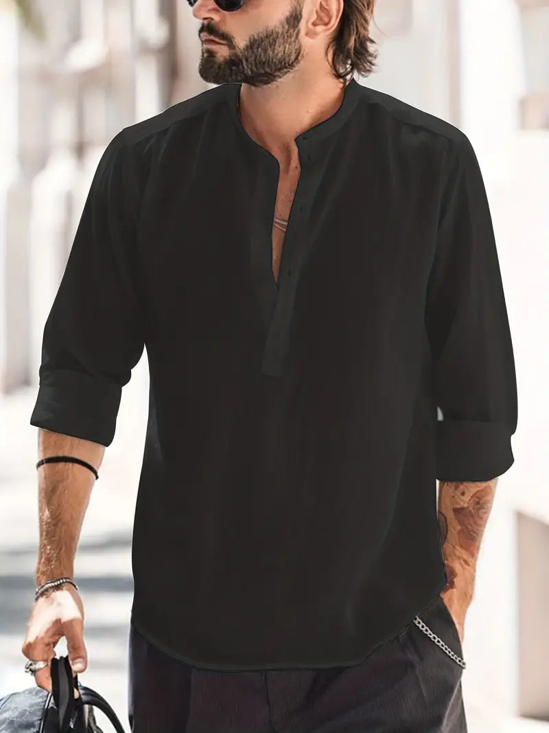 Sommerliches Hugo Herren-Leinenhemd mit langen Ärmeln für Freizeit und Alltag