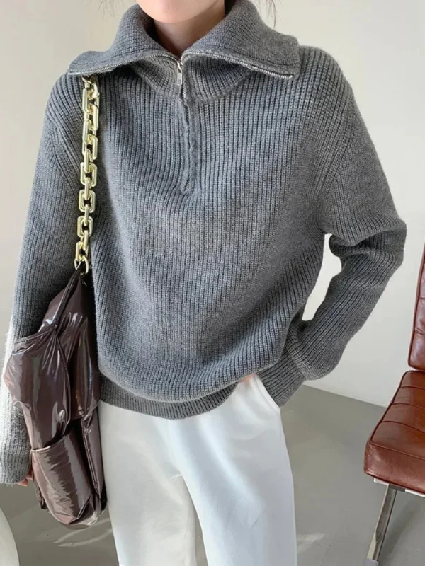 Stilzeits | Wolle Lässiger Schnitt Hoher Reißverschlusskragen Geripptes Finish