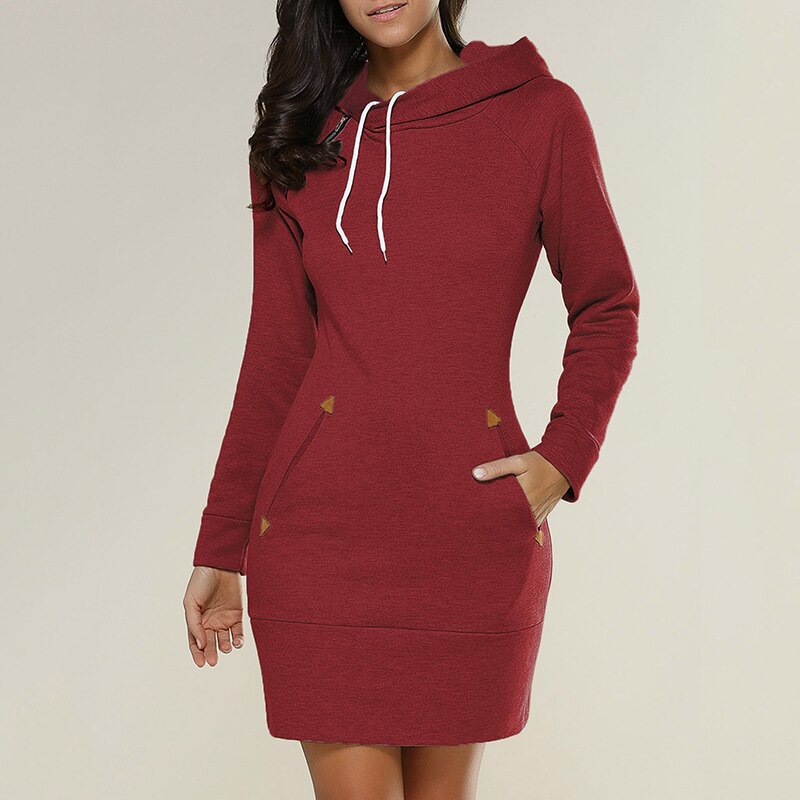 Damen Slim Fit Hoodie-Kleid - Mini-Länge mit Taschen