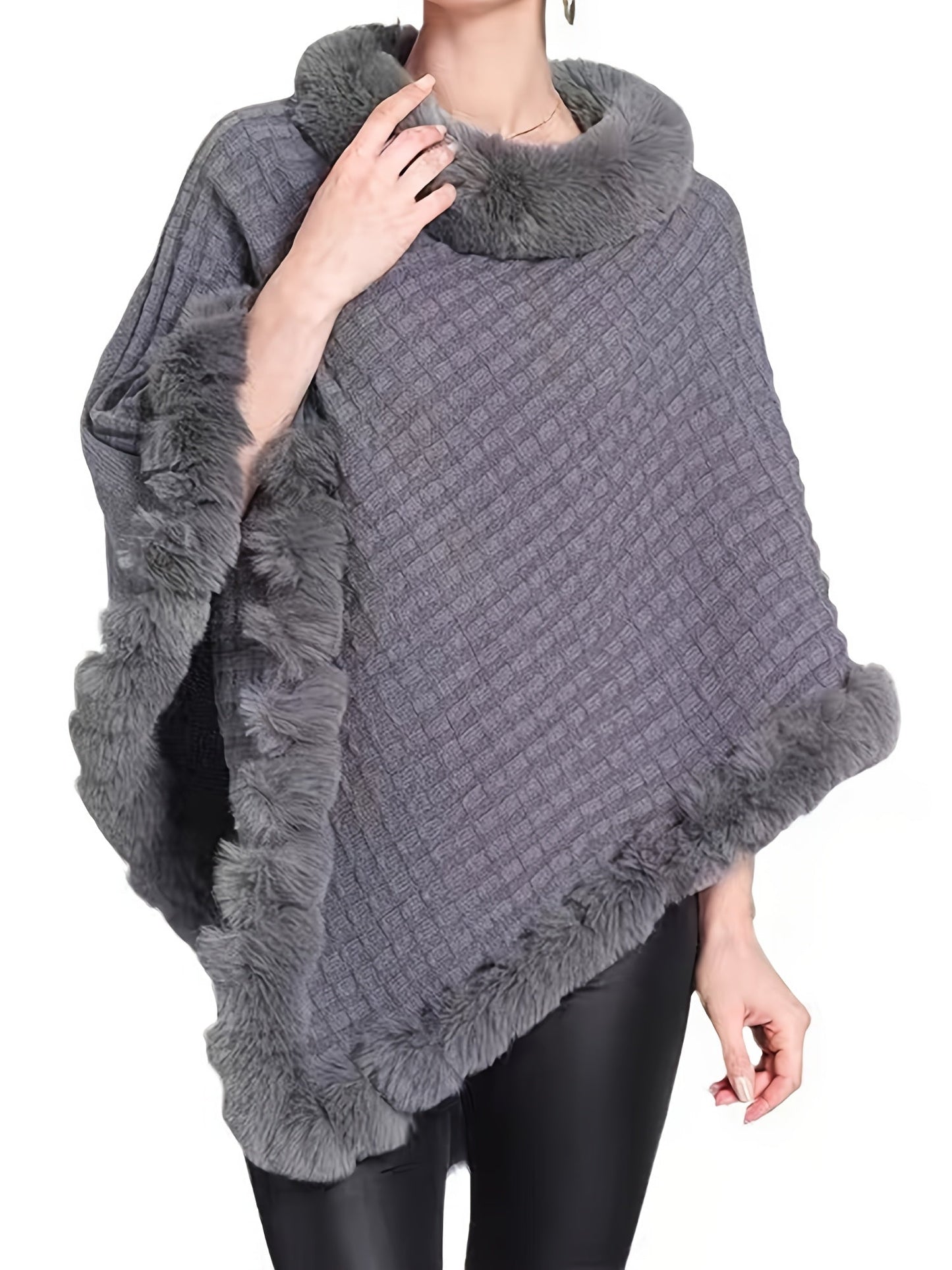 Stilzeits | Poncho mit Pelzdetails Acrylmix Elegante Struktur