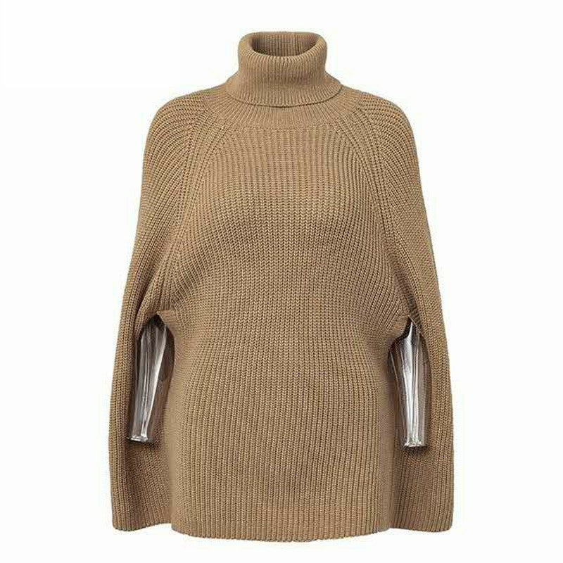 Damen modischer Strickpullover mit hochstehendem Kragen und exklusivem Häkelmuster Stilzeits