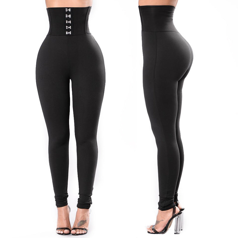 Damen Hochtaillierte Leggings mit dekorativem Knopfdesign Stilzeits